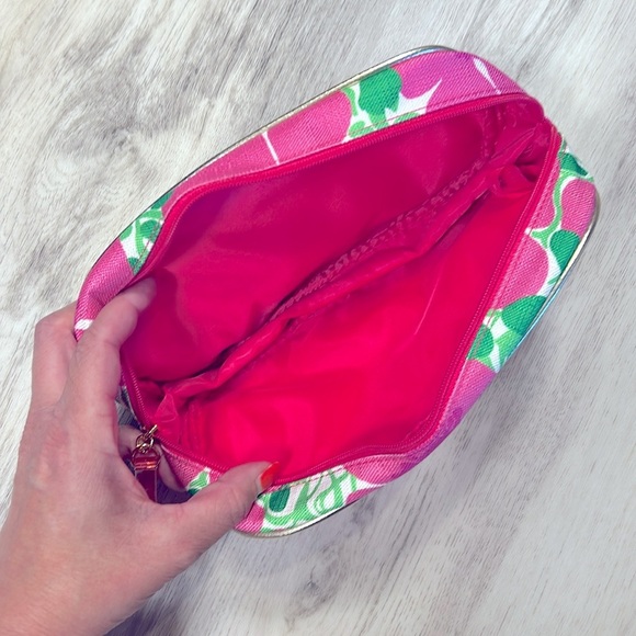Lilly Pulitzer for Estée Lauder Pink & Green Tropical Floral Print Cosmetic Bag - Picture 7 of 9